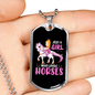 A Girl Loves Horses Purple Horse Necklace Stainless Steel or 18k Gold Dog Tag 24" Chain-Express Your Love Gifts