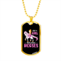 A Girl Loves Horses Purple Horse Necklace Stainless Steel or 18k Gold Dog Tag 24" Chain-Express Your Love Gifts