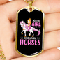 A Girl Loves Horses Purple Horse Necklace Stainless Steel or 18k Gold Dog Tag 24" Chain-Express Your Love Gifts