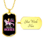 A Girl Loves Horses Purple Horse Necklace Stainless Steel or 18k Gold Dog Tag 24" Chain-Express Your Love Gifts