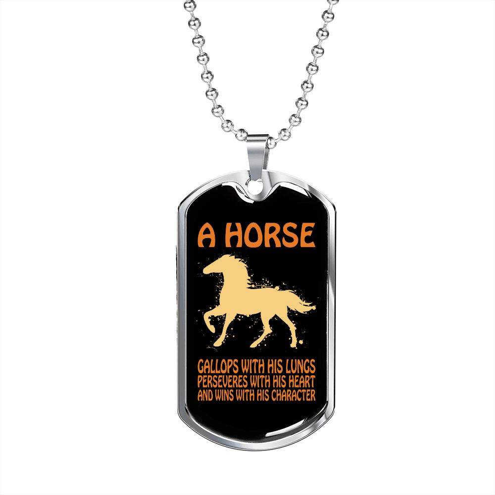 A Horse Gallops With His Character Horse Necklace Stainless Steel or 18k Gold Dog Tag 24" Chain-Express Your Love Gifts