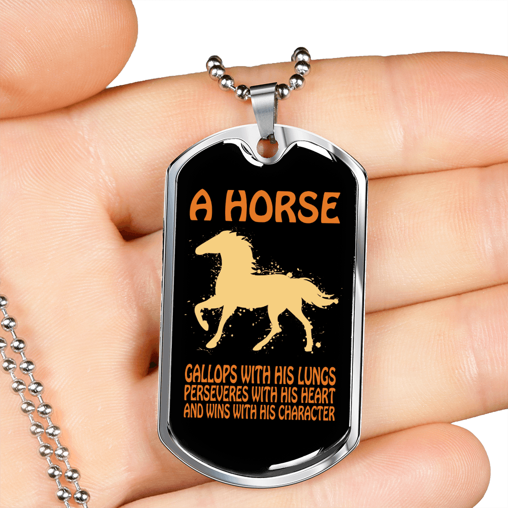 A Horse Gallops With His Character Horse Necklace Stainless Steel or 18k Gold Dog Tag 24" Chain-Express Your Love Gifts