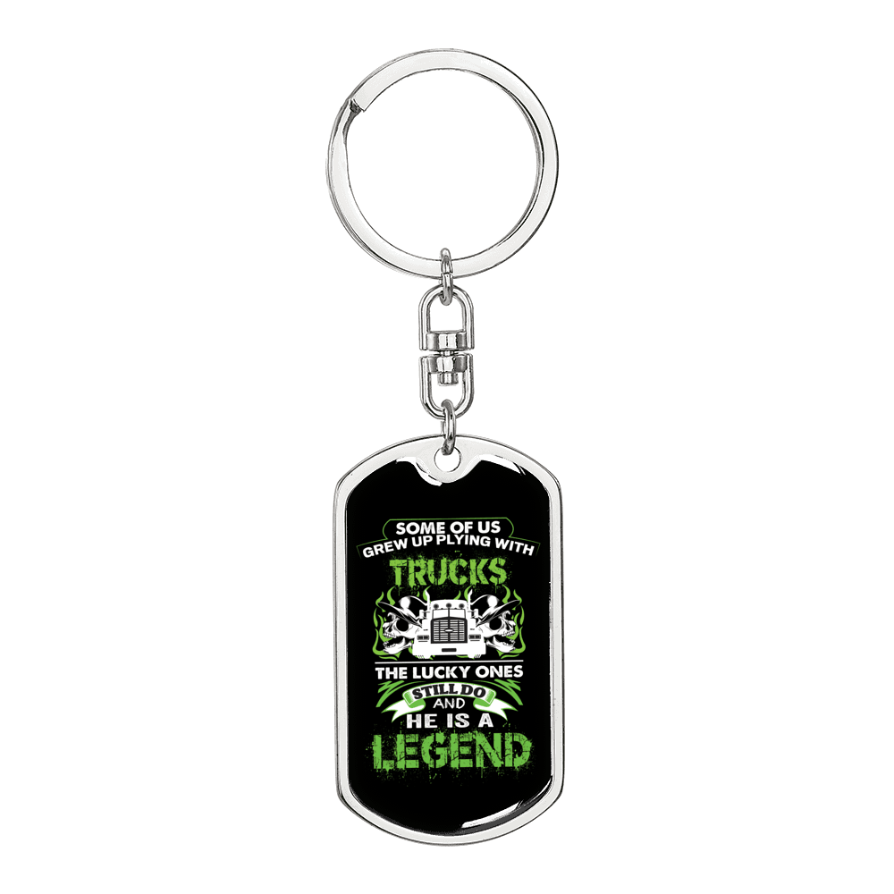 A Legend Swivel Trucker Keychain Dog Tag Stainless Steel or 18k Gold-Express Your Love Gifts