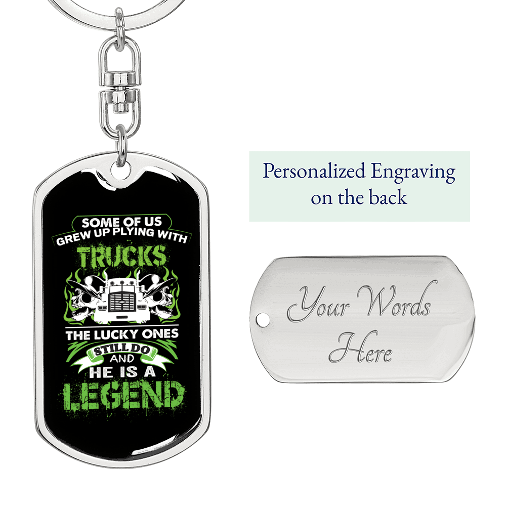 A Legend Swivel Trucker Keychain Dog Tag Stainless Steel or 18k Gold-Express Your Love Gifts