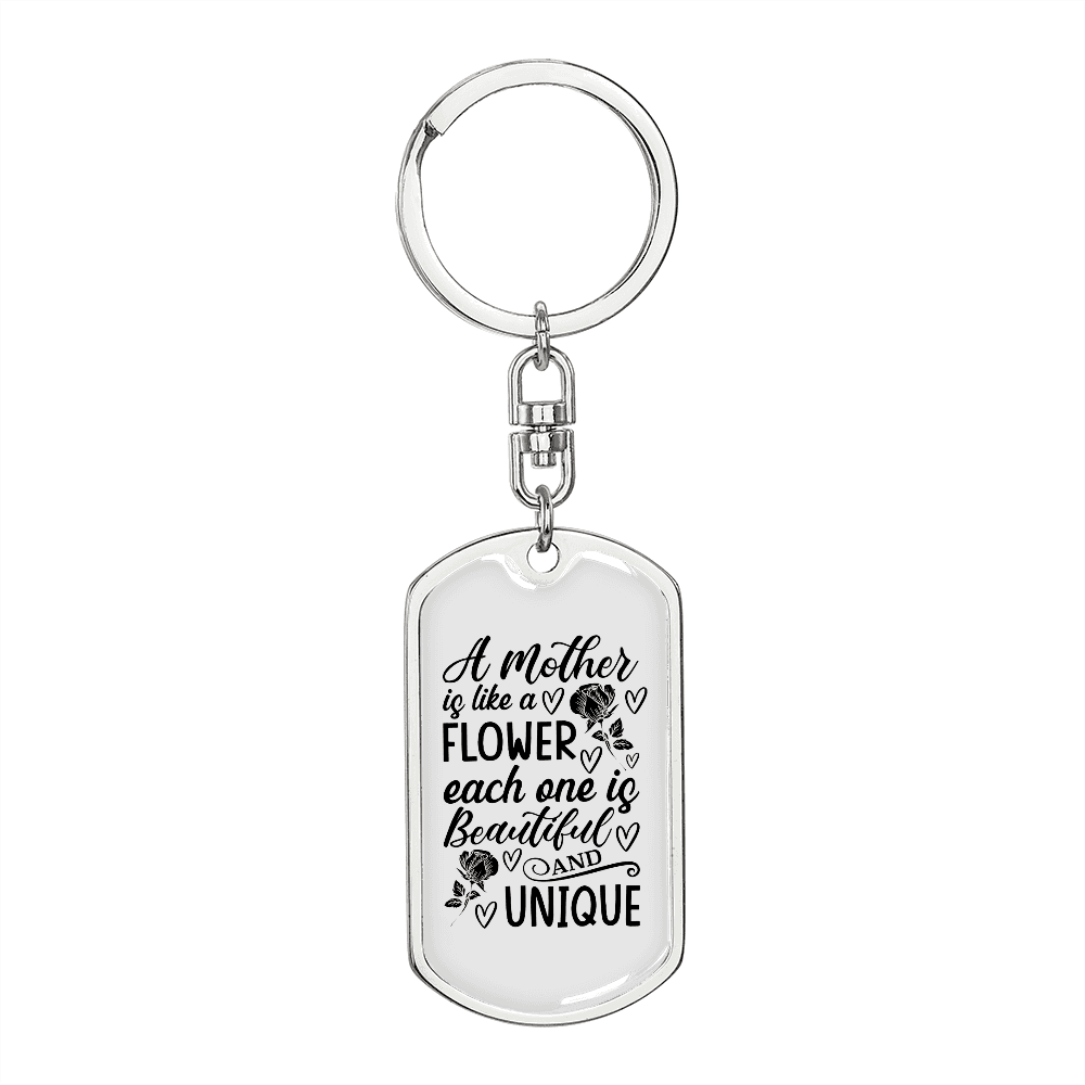 A Mother is Like a Flower Mom Keychain Stainless Steel or 18k Gold Dog Tag Keyring-Express Your Love Gifts