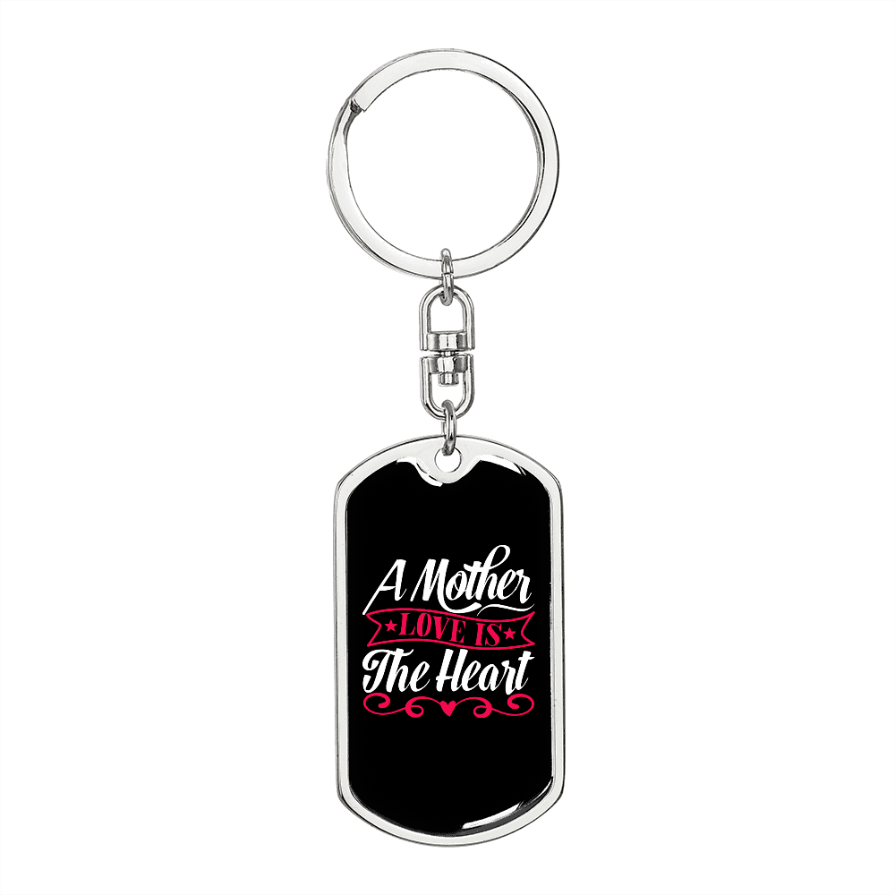 A Mother Love is The Heart Mom Keychain Stainless Steel or 18k Gold Dog Tag Keyring-Express Your Love Gifts