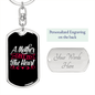 A Mother Love is The Heart Mom Keychain Stainless Steel or 18k Gold Dog Tag Keyring-Express Your Love Gifts