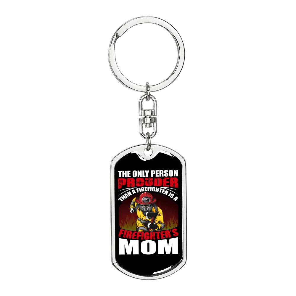 A Proud Firefighter'S Mom Keychain Stainless Steel or 18k Gold Dog Tag Keyring-Express Your Love Gifts