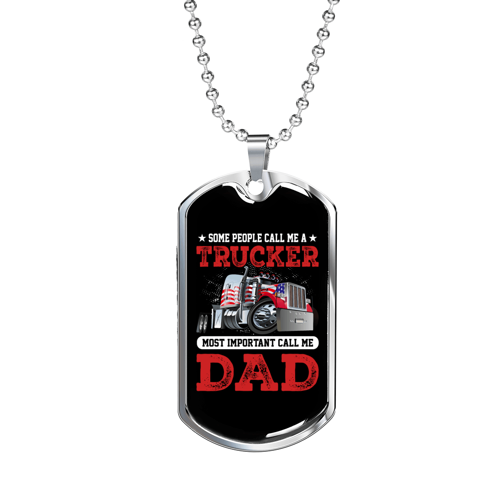 A Trucker Dad Dog Tag Stainless Steel or 18k Gold 24" Chain-Express Your Love Gifts