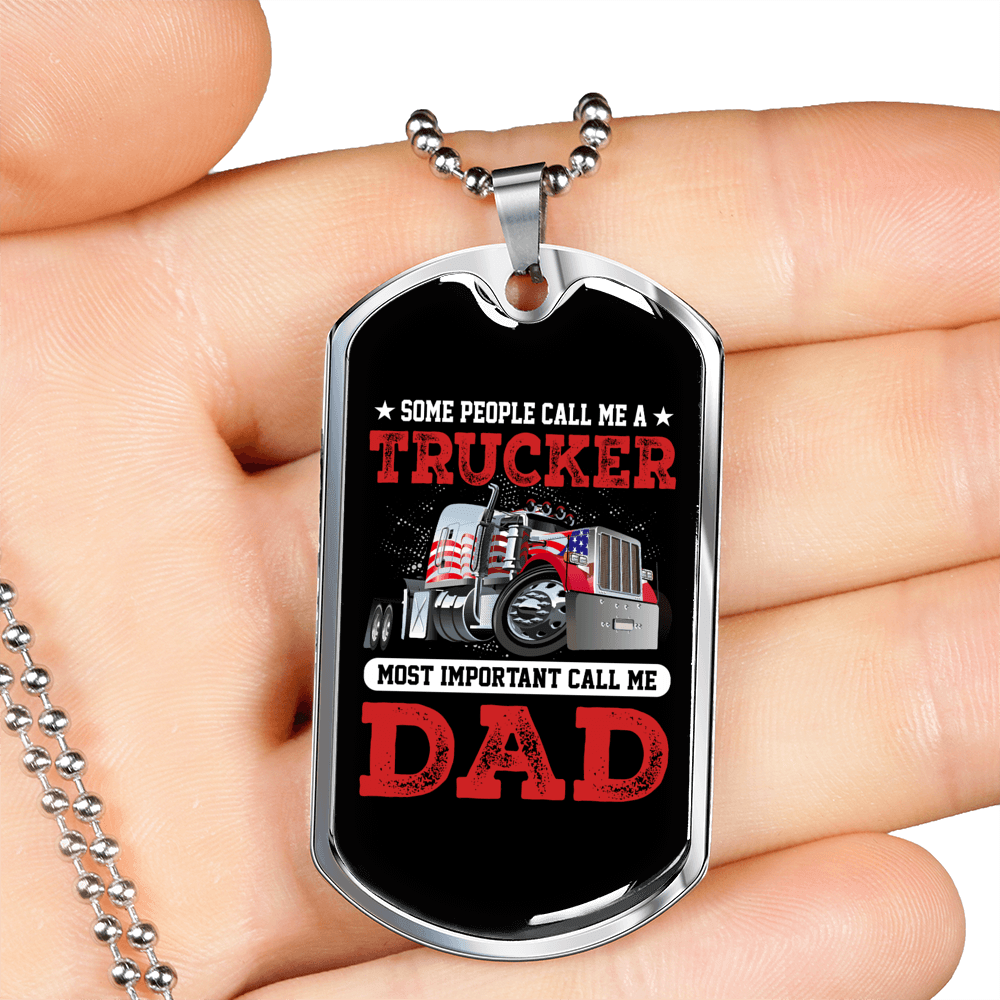 A Trucker Dad Dog Tag Stainless Steel or 18k Gold 24" Chain-Express Your Love Gifts