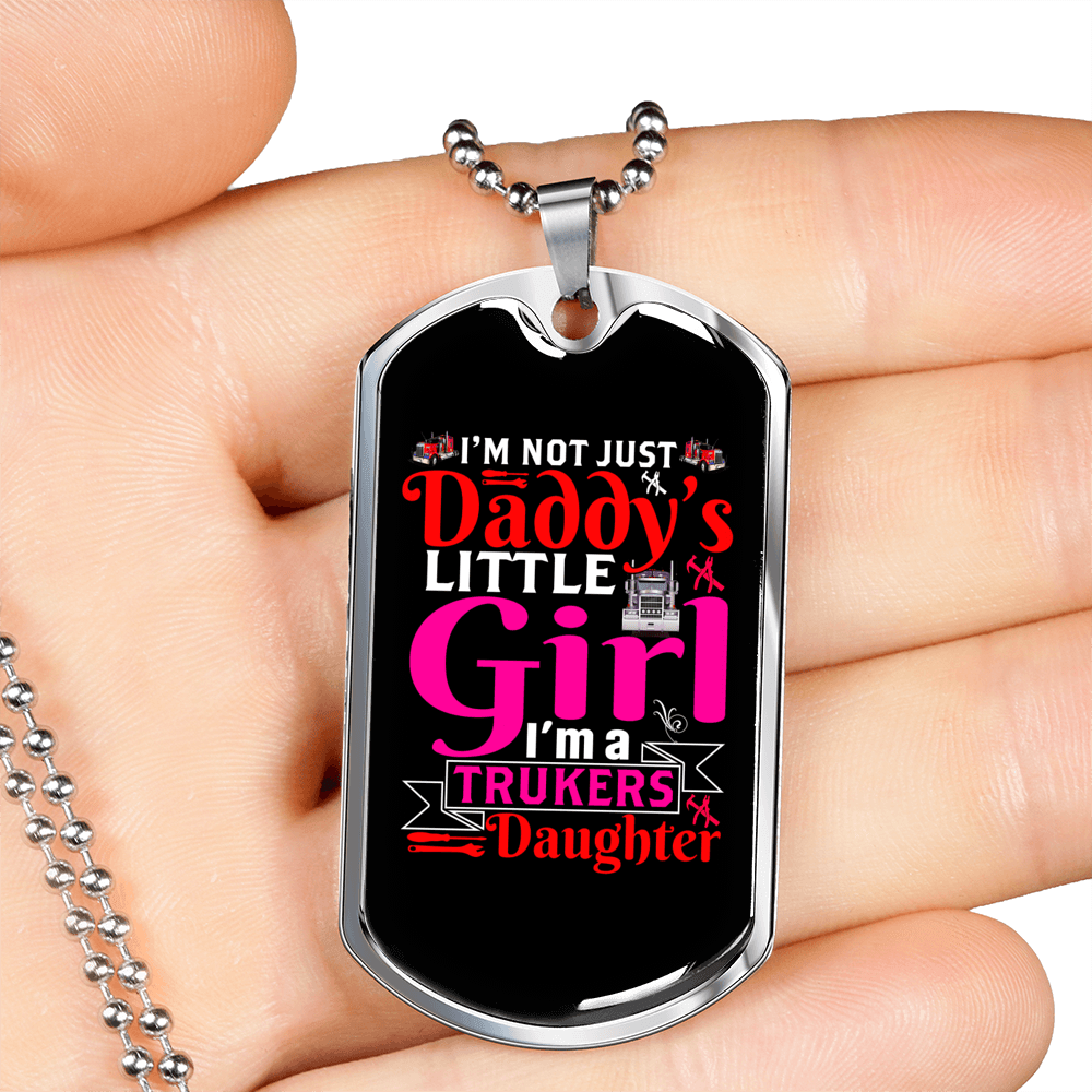 A Trucker's Daughter Trucker Dog Tag Stainless Steel or 18k Gold 24" Chain-Express Your Love Gifts