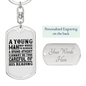 A Young Man Christian Keychain Stainless Steel or 18k Gold Dog Tag Keyring-Express Your Love Gifts