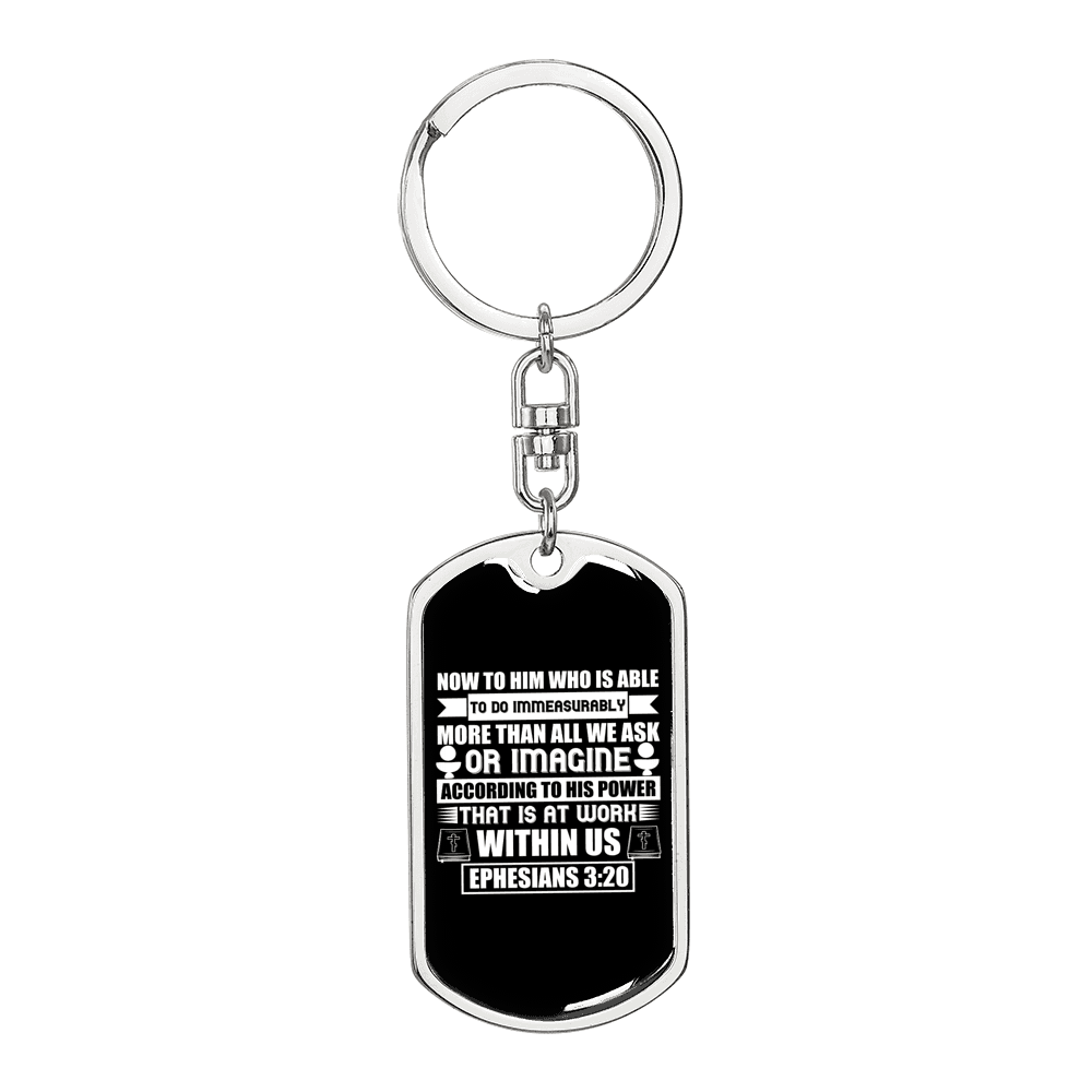 According To His Power Ephesians 3:20 Keychain Stainless Steel or 18k Gold Dog Tag Keyring-Express Your Love Gifts