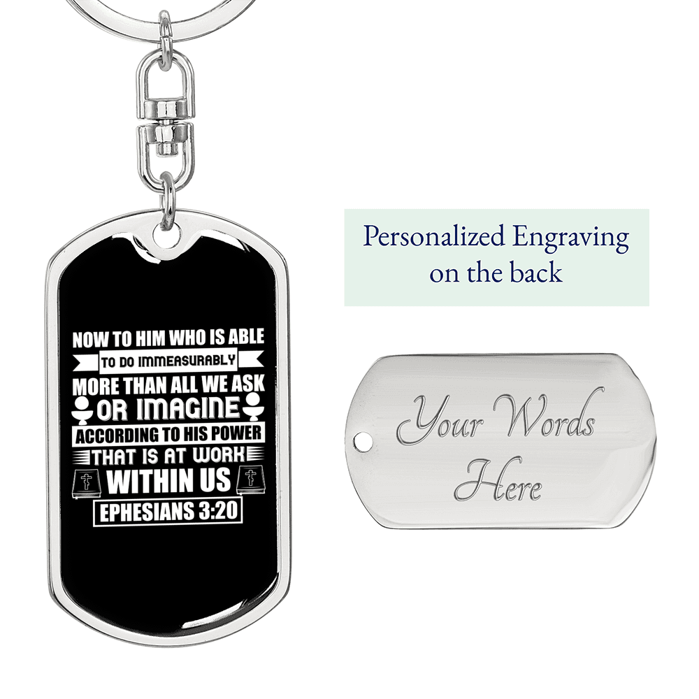 According To His Power Ephesians 3:20 Keychain Stainless Steel or 18k Gold Dog Tag Keyring-Express Your Love Gifts