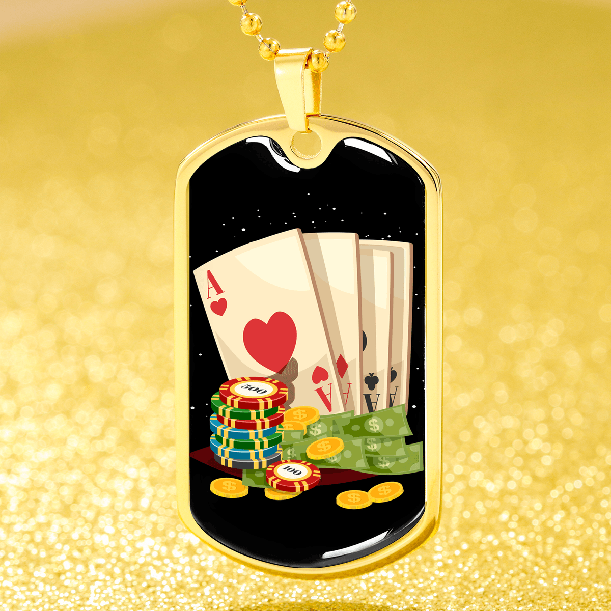Ace Card Gamble Dog Tag Stainless Steel or 18k Gold 24" Chain-Express Your Love Gifts