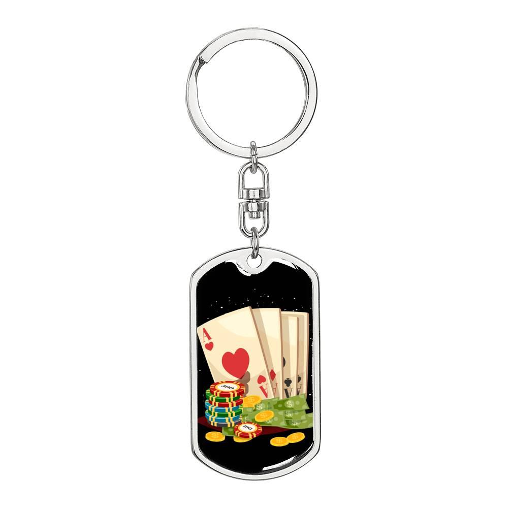 Ace Card Gamble Keychain Dog Tag Stainless Steel or 18k Gold-Express Your Love Gifts