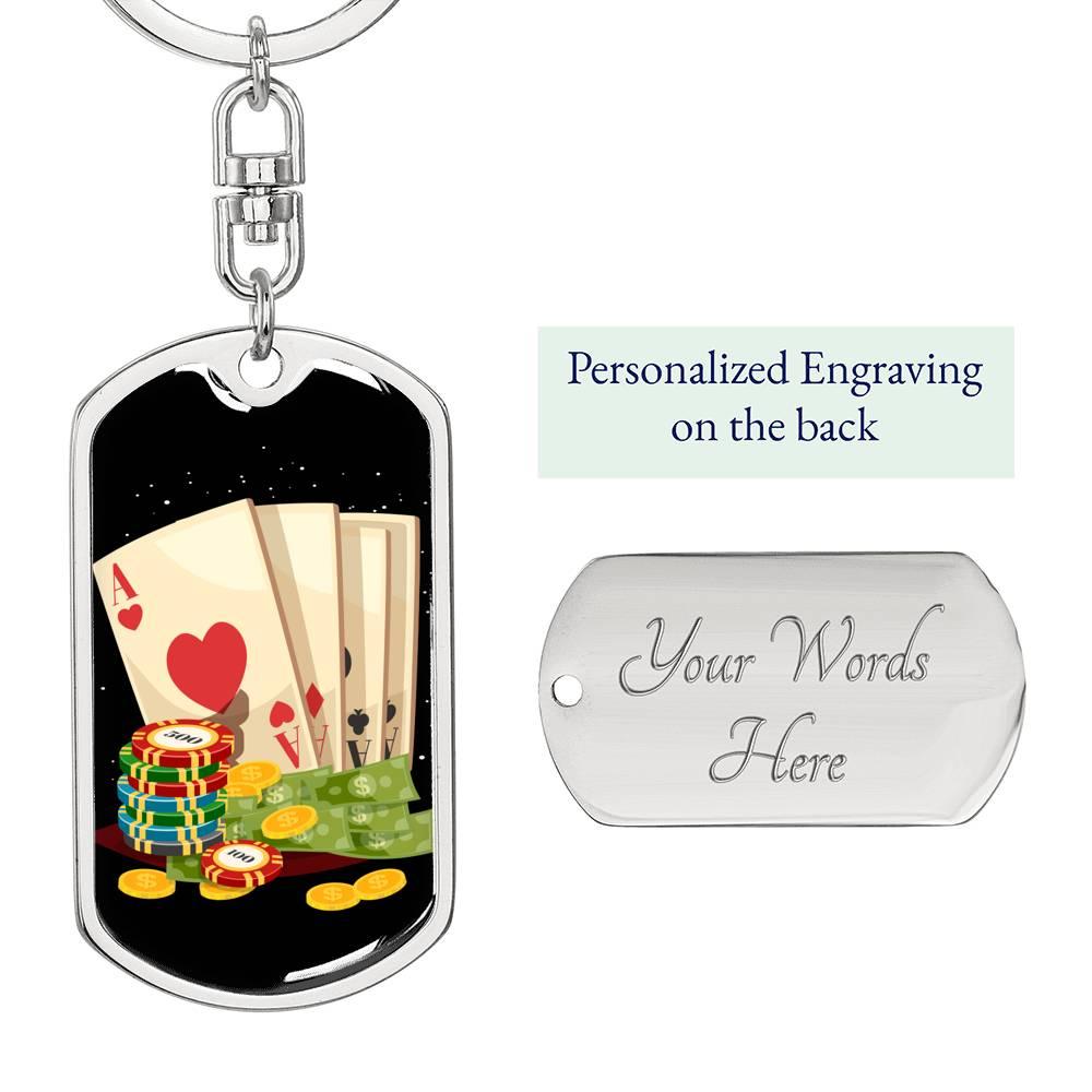 Ace Card Gamble Keychain Dog Tag Stainless Steel or 18k Gold-Express Your Love Gifts