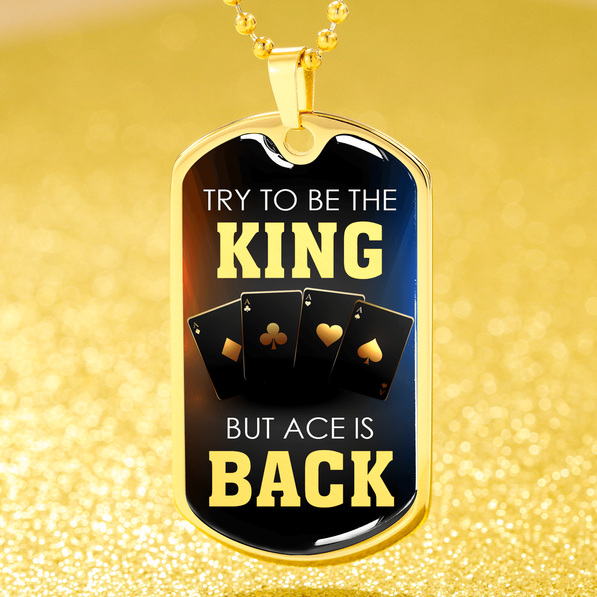 Ace Is Back Casino Dog Tag Stainless Steel or 18k Gold 24" Chain-Express Your Love Gifts