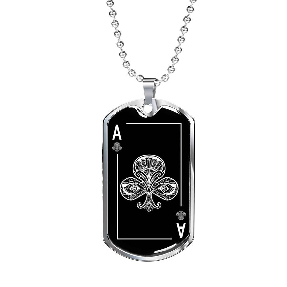 Ace Of Clubs Dog Tag Stainless Steel or 18k Gold 24" Chain-Express Your Love Gifts