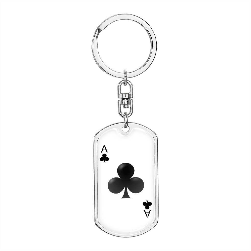 Ace of Clubs Gambler Keychain Stainless Steel or 18k Gold Dog Tag Keyring-Express Your Love Gifts