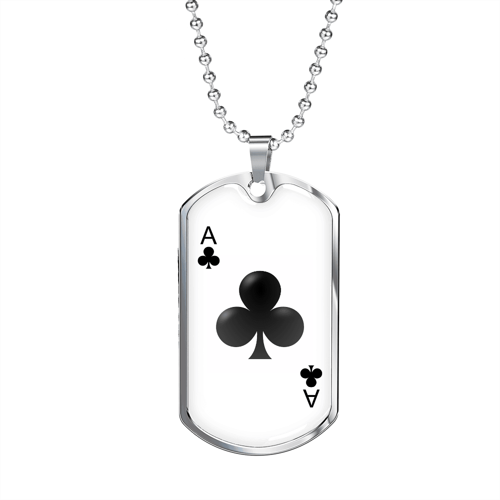 Ace of Clubs Gambler Necklace Stainless Steel or 18k Gold Dog Tag 24" Chain-Express Your Love Gifts