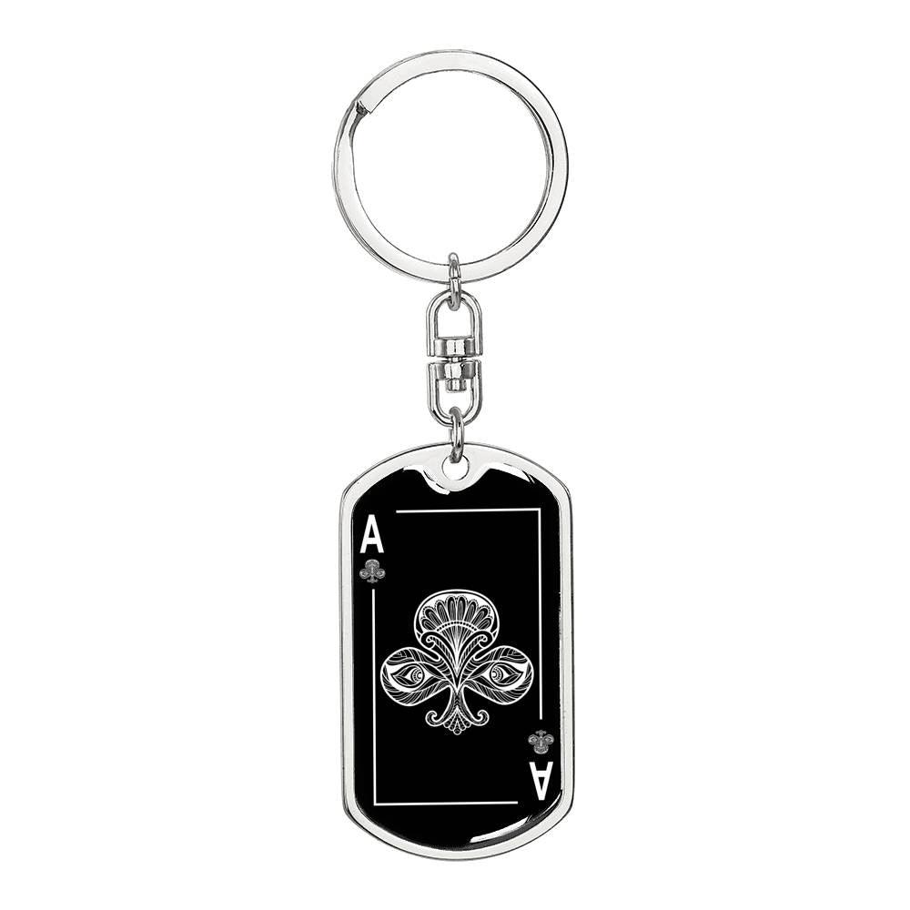 Ace Of Clubs Keychain Dog Tag Stainless Steel or 18k Gold-Express Your Love Gifts
