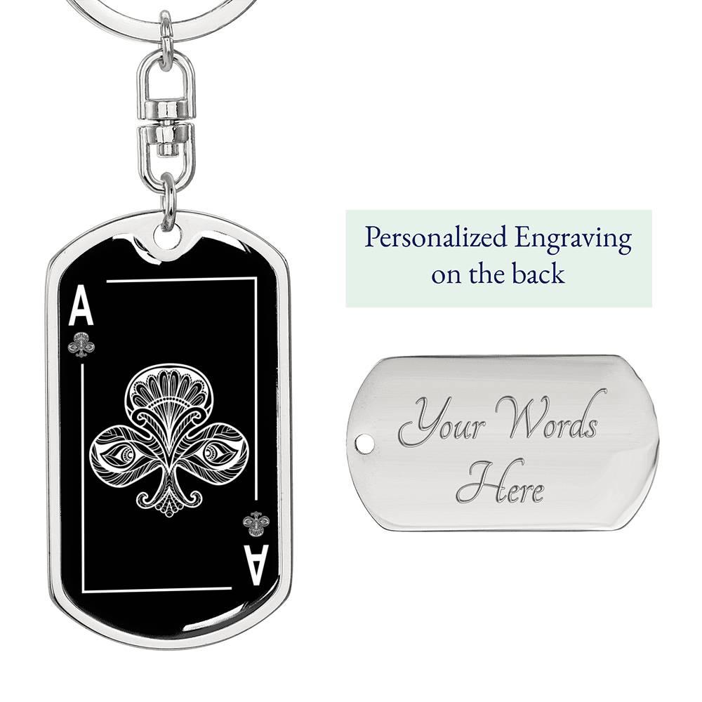 Ace Of Clubs Keychain Dog Tag Stainless Steel or 18k Gold-Express Your Love Gifts
