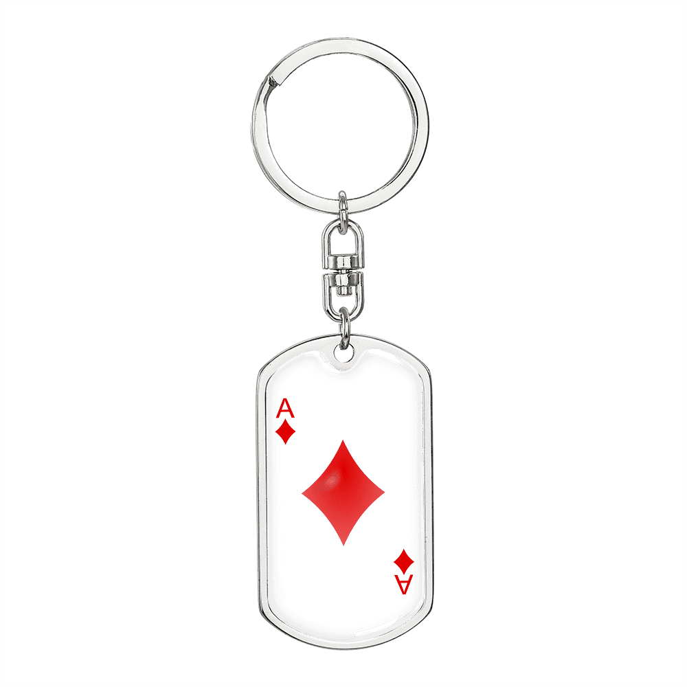Ace of Diamonds Gambler Keychain Stainless Steel or 18k Gold Dog Tag Keyring-Express Your Love Gifts