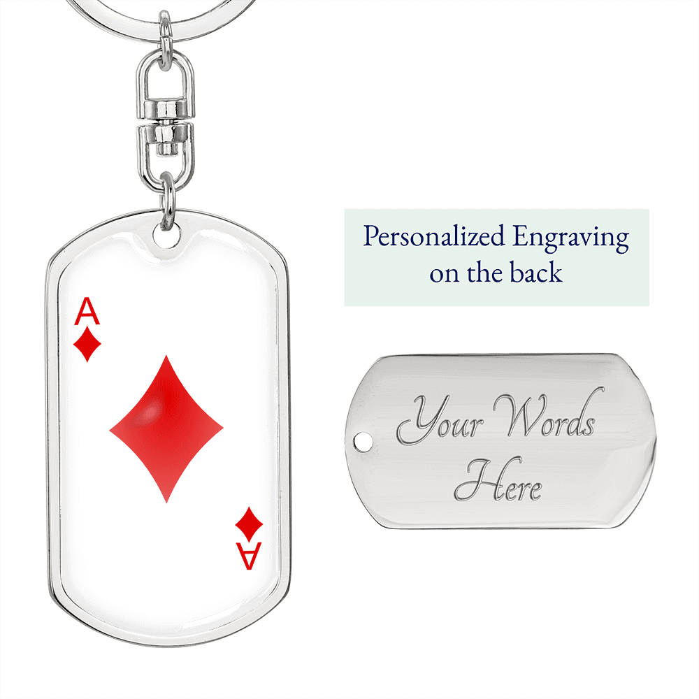 Ace of Diamonds Gambler Keychain Stainless Steel or 18k Gold Dog Tag Keyring-Express Your Love Gifts