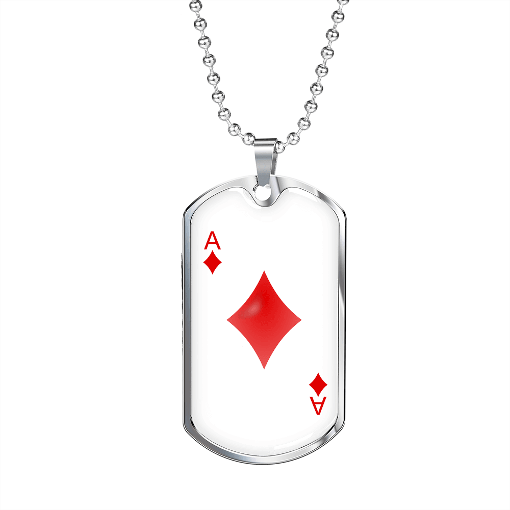 Ace of Diamonds Gambler Necklace Stainless Steel or 18k Gold Dog Tag 24" Chain-Express Your Love Gifts