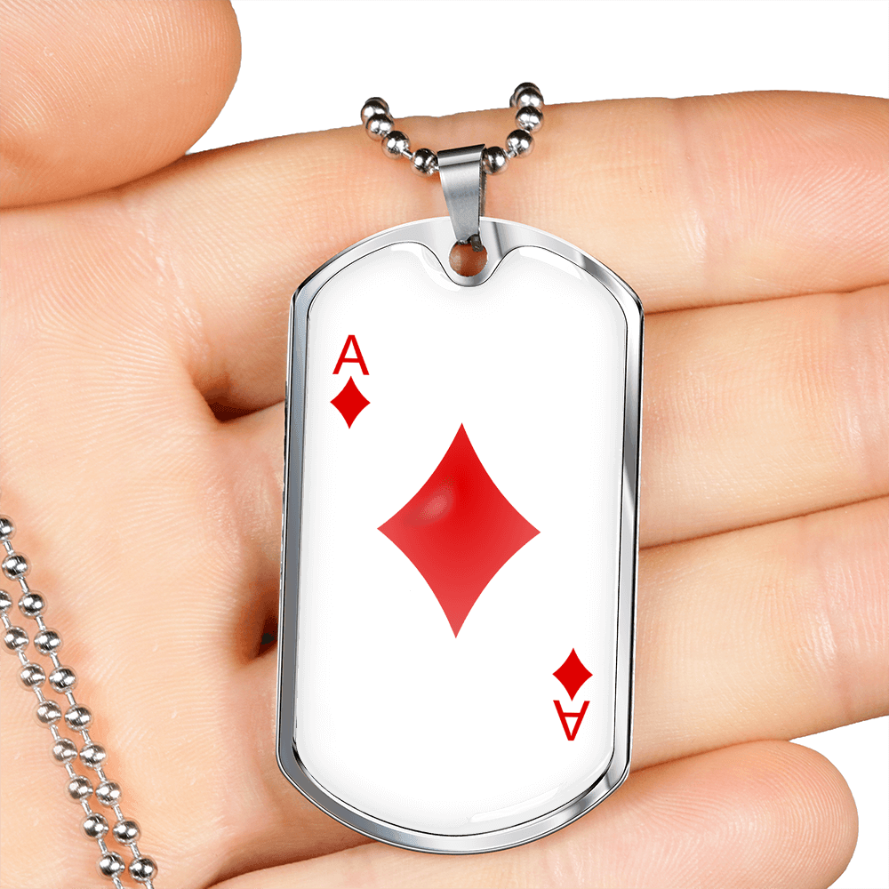 Ace of Diamonds Gambler Necklace Stainless Steel or 18k Gold Dog Tag 24" Chain-Express Your Love Gifts