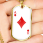 Ace of Diamonds Gambler Necklace Stainless Steel or 18k Gold Dog Tag 24" Chain-Express Your Love Gifts