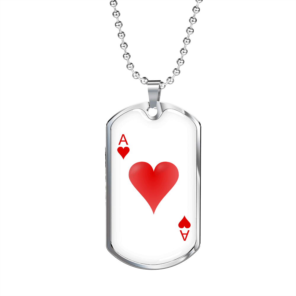 Ace of Hearts Gambler Necklace Stainless Steel or 18k Gold Dog Tag 24" Chain-Express Your Love Gifts