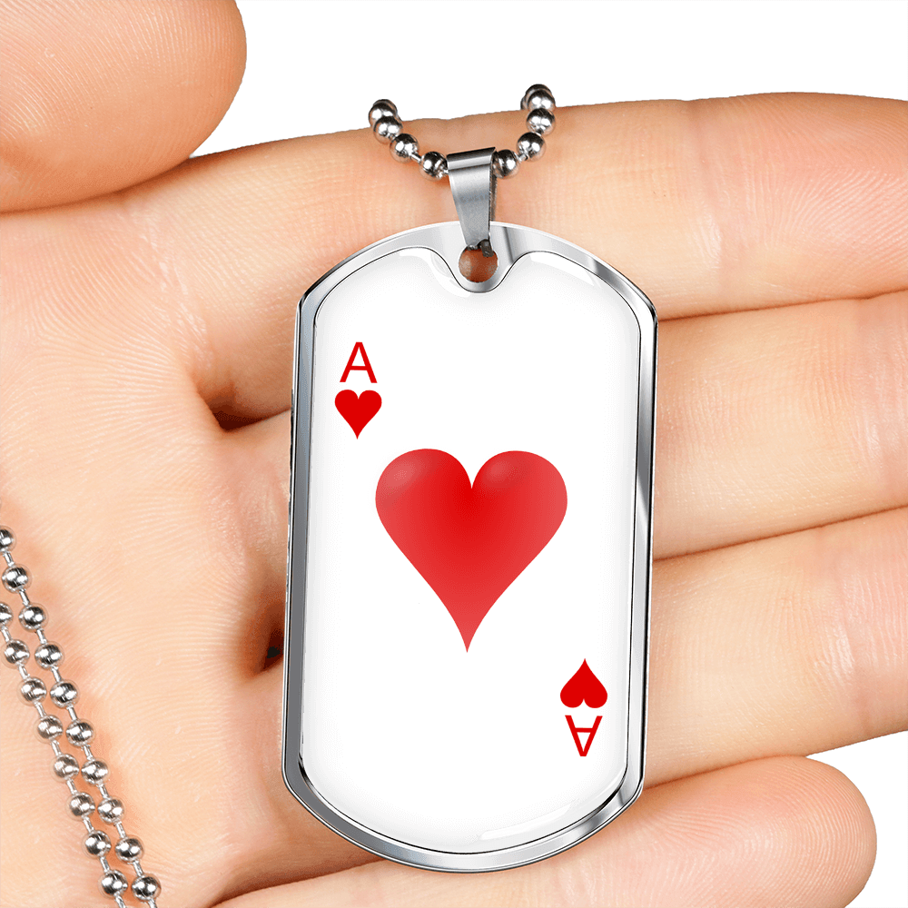 Ace of Hearts Gambler Necklace Stainless Steel or 18k Gold Dog Tag 24" Chain-Express Your Love Gifts