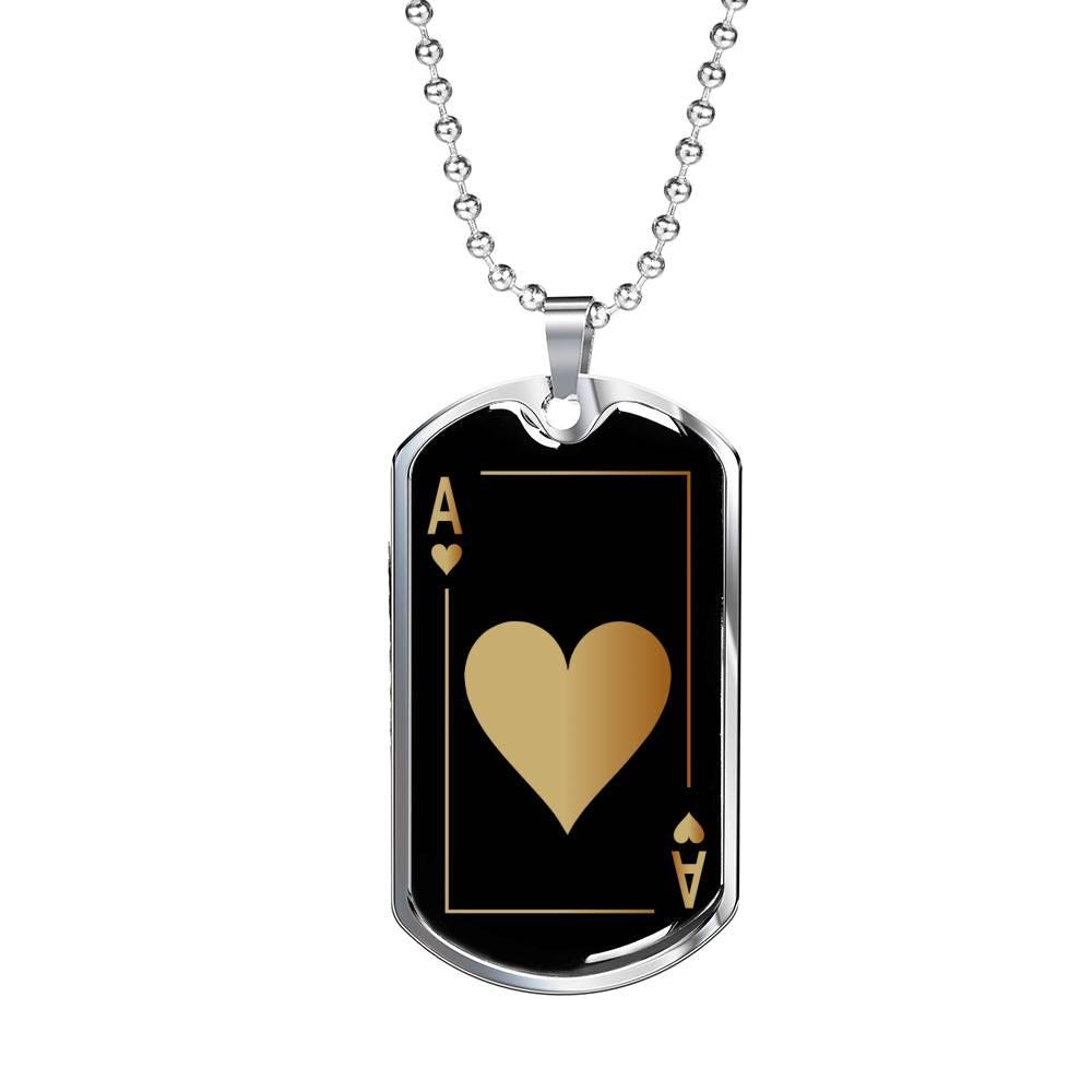 Ace Of Hearts Gold Dog Tag Stainless Steel or 18k Gold 24" Chain-Express Your Love Gifts