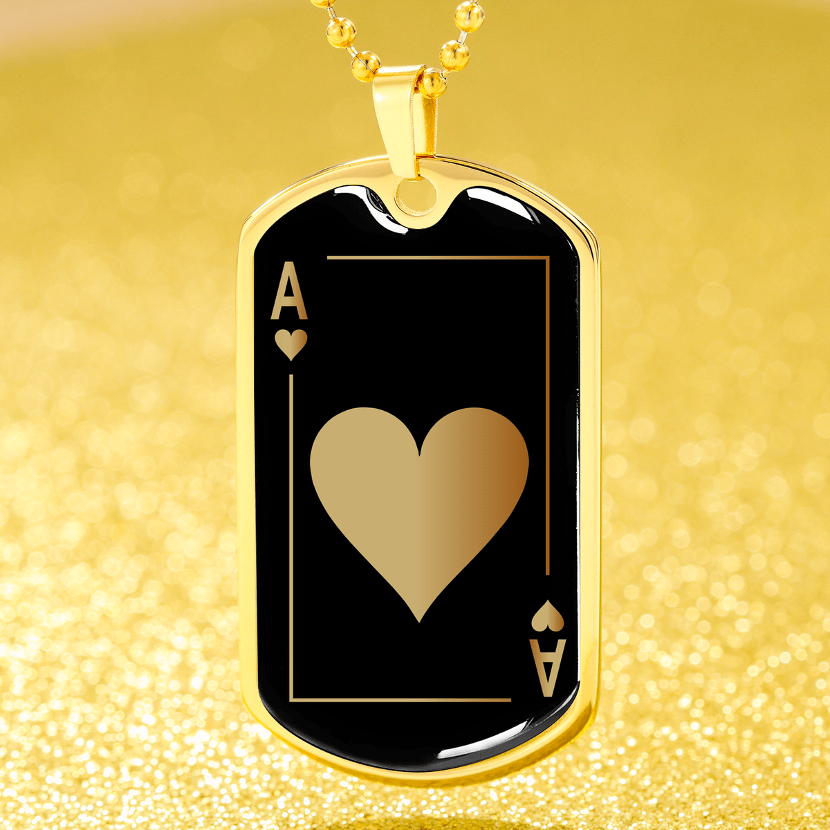 Ace Of Hearts Gold Dog Tag Stainless Steel or 18k Gold 24" Chain-Express Your Love Gifts