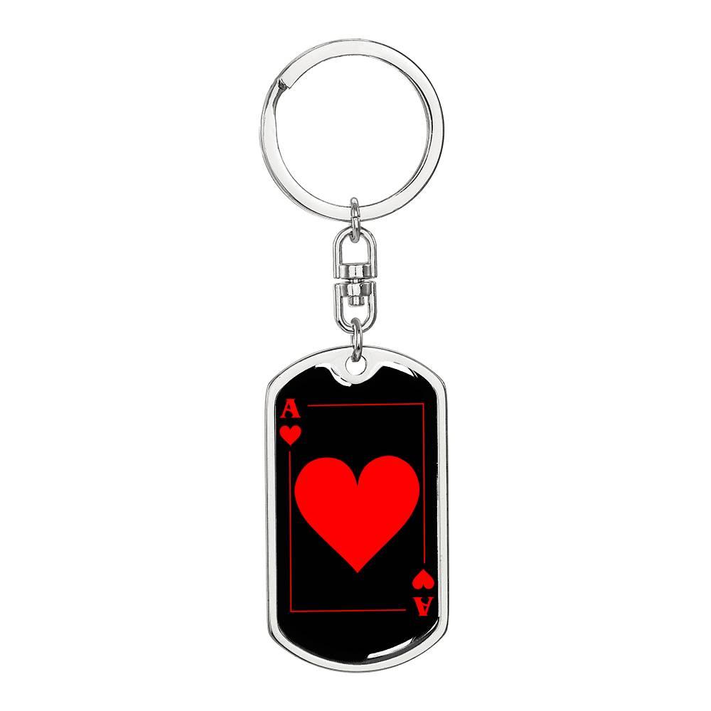 Ace Of Hearts Keychain Dog Tag Stainless Steel or 18k Gold-Express Your Love Gifts