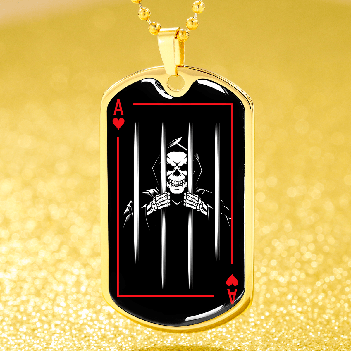 Ace Of Hearts Skull Prison Dog Tag Stainless Steel or 18k Gold 24" Chain"-Express Your Love Gifts