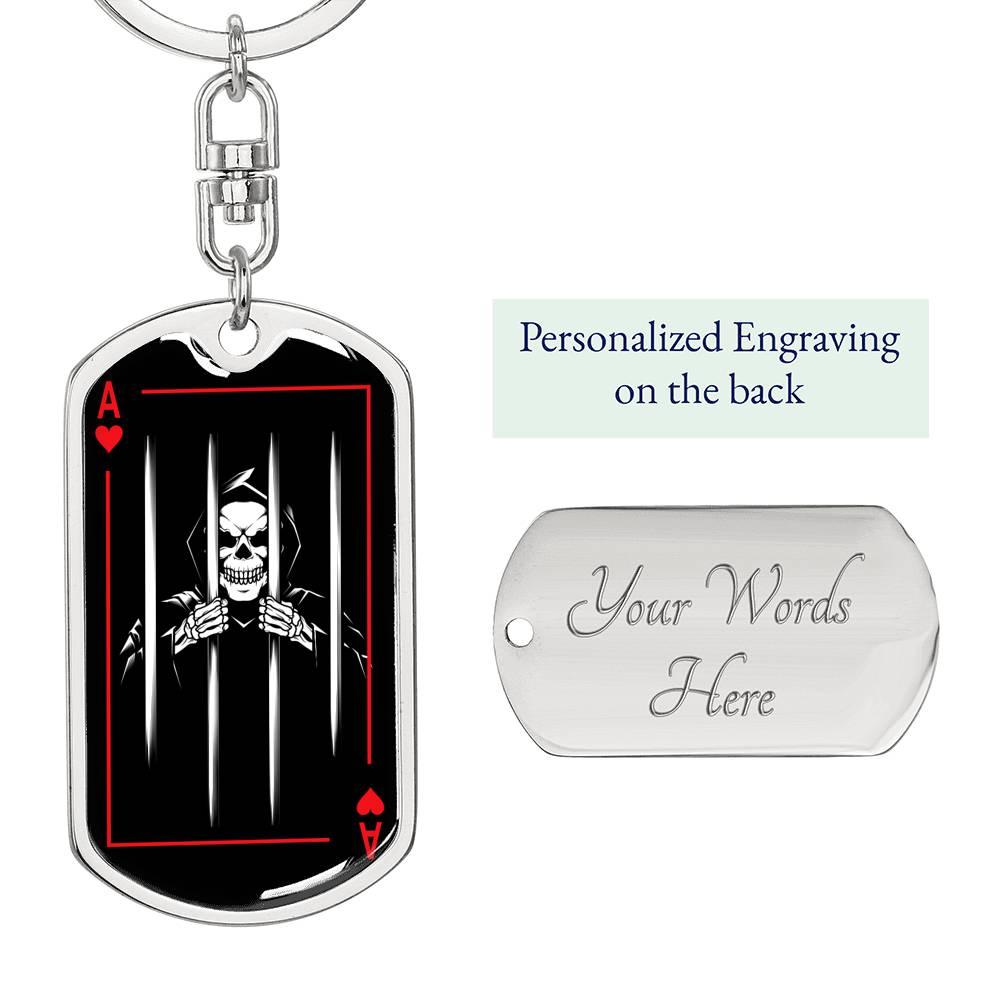 Ace Of Hearts Skull Prison Keychain Dog Tag Stainless Steel or 18k Gold-Express Your Love Gifts