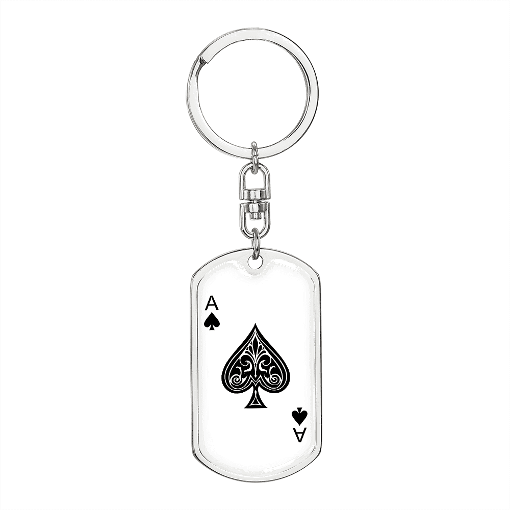 Ace of Spades Gambler Keychain Stainless Steel or 18k Gold Dog Tag Keyring-Express Your Love Gifts