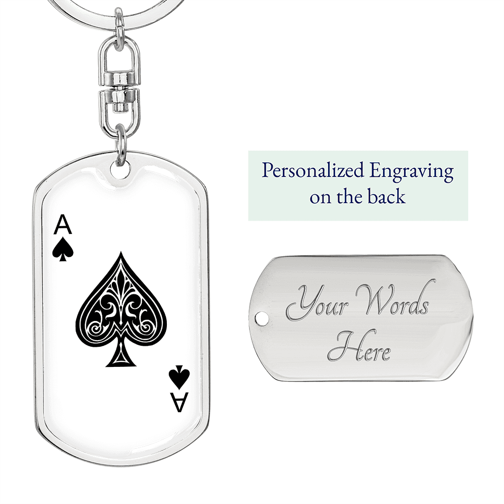 Ace of Spades Gambler Keychain Stainless Steel or 18k Gold Dog Tag Keyring-Express Your Love Gifts