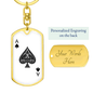 Ace of Spades Gambler Keychain Stainless Steel or 18k Gold Dog Tag Keyring-Express Your Love Gifts
