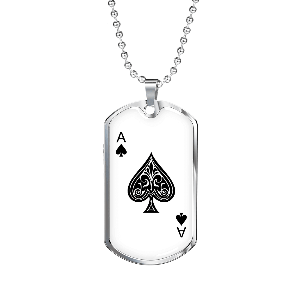 Ace of Spades Gambler Necklace Stainless Steel or 18k Gold Dog Tag 24" Chain-Express Your Love Gifts