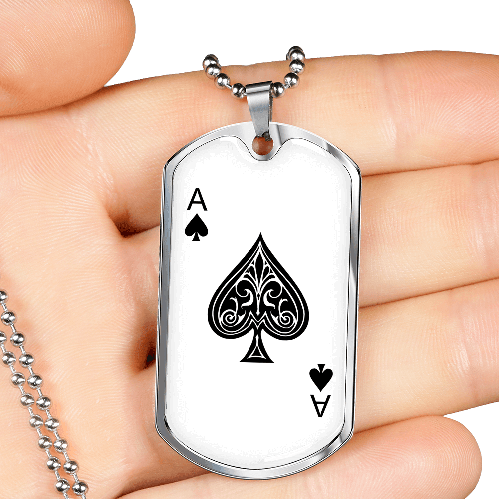 Ace of Spades Gambler Necklace Stainless Steel or 18k Gold Dog Tag 24" Chain-Express Your Love Gifts