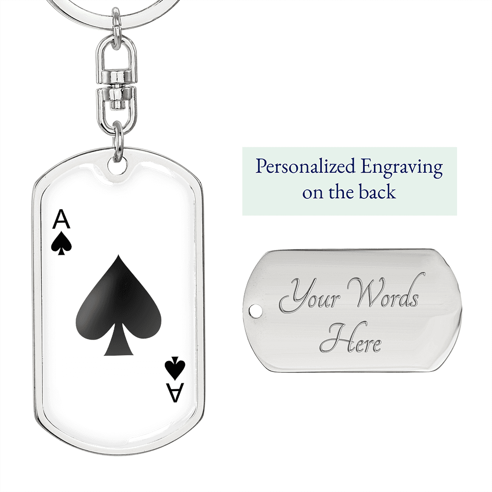 Ace of Spades Gambler Solid Keychain Stainless Steel or 18k Gold Dog Tag Keyring-Express Your Love Gifts