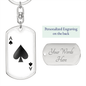 Ace of Spades Gambler Solid Keychain Stainless Steel or 18k Gold Dog Tag Keyring-Express Your Love Gifts