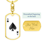 Ace of Spades Gambler Solid Keychain Stainless Steel or 18k Gold Dog Tag Keyring-Express Your Love Gifts