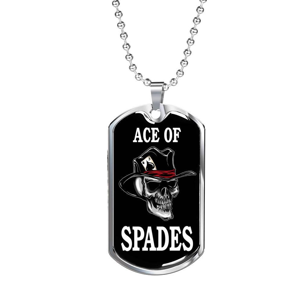 Ace Of Spades Skull Dog Tag Stainless Steel or 18k Gold 24" Chain-Express Your Love Gifts
