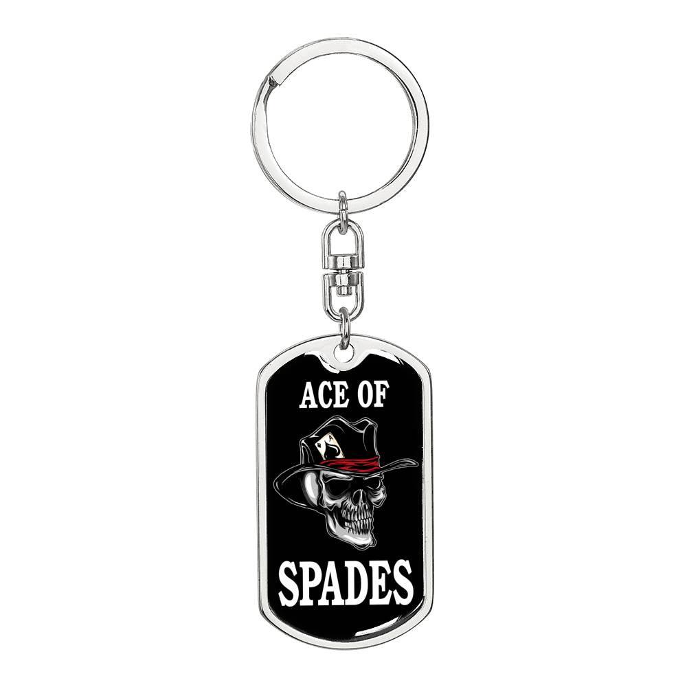 Ace Of Spades Skull Keychain Dog Tag Stainless Steel or 18k Gold-Express Your Love Gifts