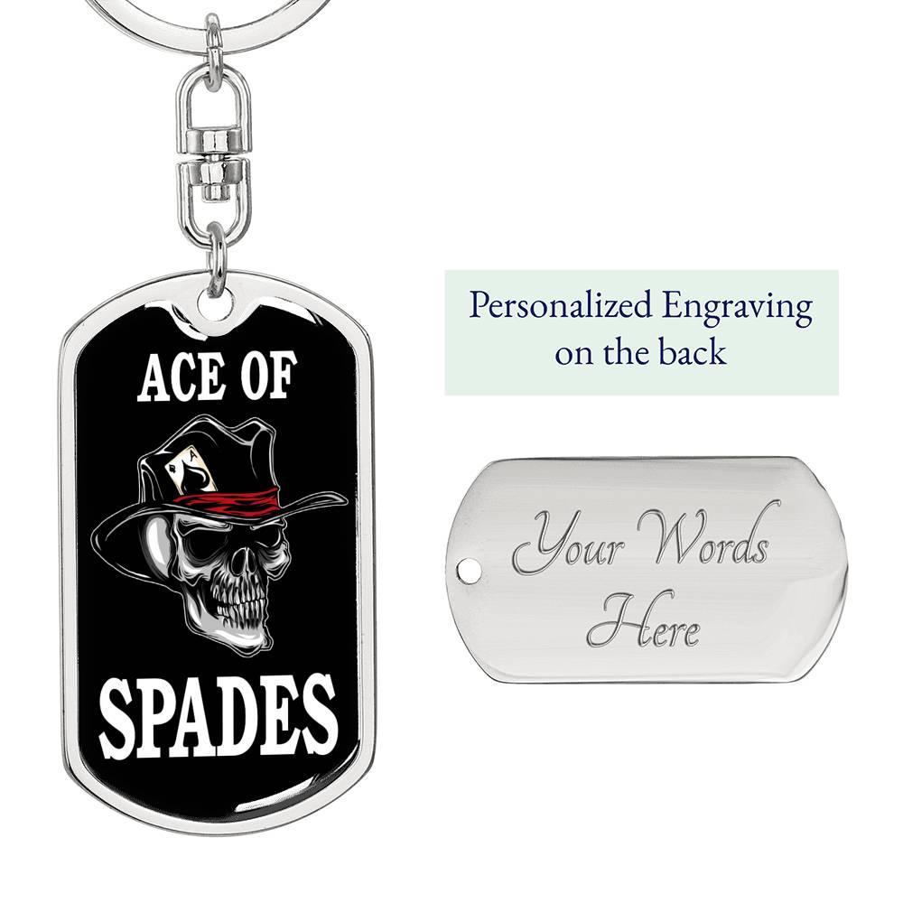 Ace Of Spades Skull Keychain Dog Tag Stainless Steel or 18k Gold-Express Your Love Gifts